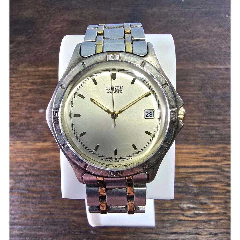 Men's Citizen 5610-S54678 Two Tone SS Vintage Calendar Quartz Watch New Battery